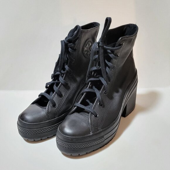 Converse Chuck 70 De Luxe Heel Leather Hi Platform A06145C Black Leather Boots 9 - Picture 2 of 9
